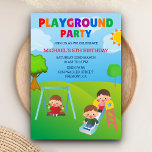 Invitación Colorida zona de juegos Cute Kids Park Fiesta de c<br><div class="desc">Invite a sus huéspedes con esta colorida invitación de cumpleaños que incluye niños lindos jugando en el parque. Simplemente agregue los detalles de su evento en esta plantilla fácil de usar para convertirla en una invitación única.</div>