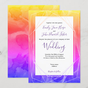 Invitación Coloridas acuáticas funky/Boda geométrico