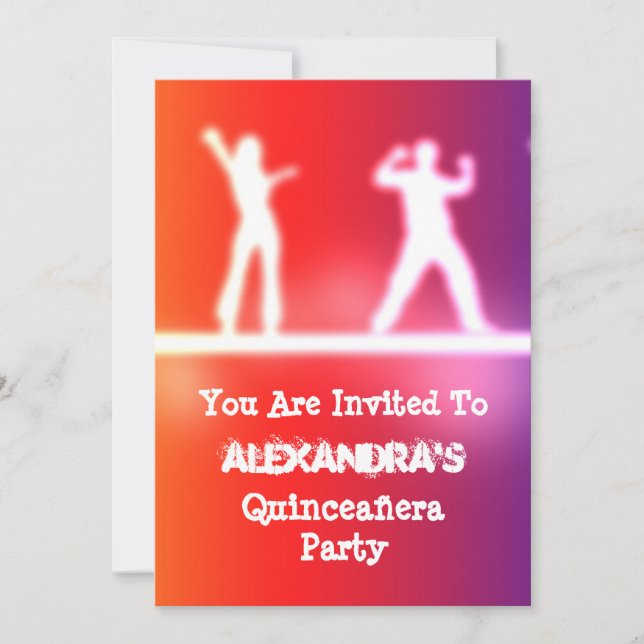 Invitación Coloridas bailarinas de neón de Quinceañera fiesta (Anverso)