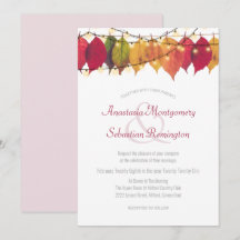 Coloridas cadenas de hojas de otoño iluminan Boda