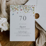 Invitación Coloridas Dainty Wild Flowers 70th Birthday Party<br><div class="desc">La invitación a la fiesta de cumpleaños número 70 es perfecta para una fiesta de cumpleaños rústica. El diseño se caracteriza por una acuarela pintada a mano con bonitas flores rosadas,  onduladas,  azules,  navales,  amarillas,  violetas y verdes.</div>