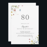 Invitación Coloridas Dainty Wild Flowers 80th Birthday Party<br><div class="desc">La invitación a la fiesta de cumpleaños número 80 es perfecta para una fiesta de cumpleaños rústica. El diseño se caracteriza por una acuarela pintada a mano con bonitas flores rosadas,  onduladas,  azules,  navales,  amarillas,  violetas y verdes.</div>