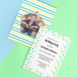 Invitación Coloridas estrellas Boys tercer cumpleaños