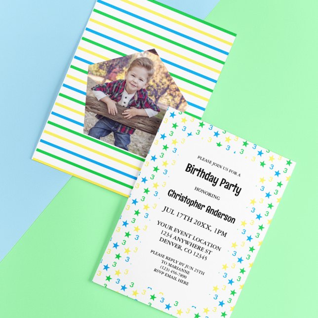 Invitación Coloridas estrellas Boys tercer cumpleaños (Subido por el creador)
