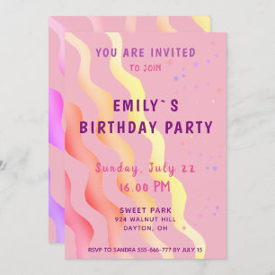Invitación Coloridas estrellas y olas Chica fiesta de cumplea