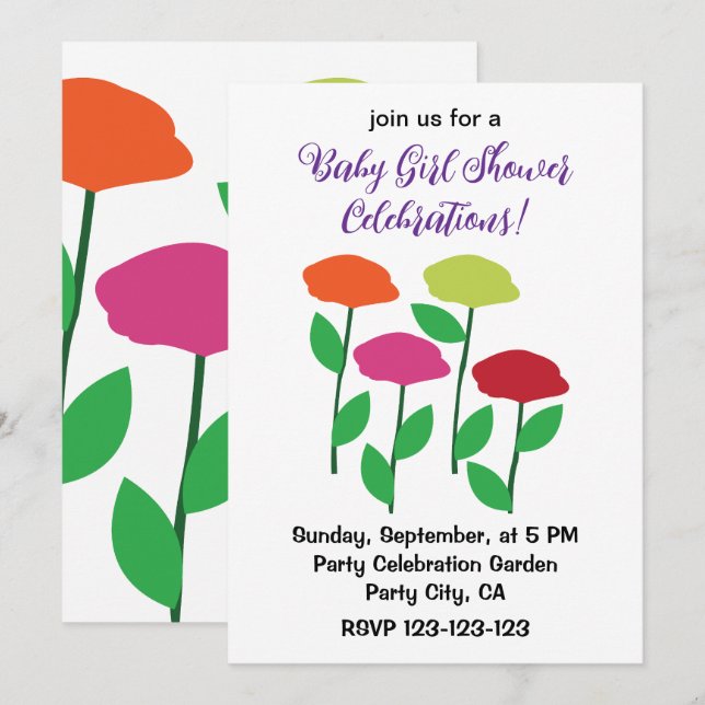 Invitación Coloridas flores de amapola Baby Shower (Anverso / Reverso)