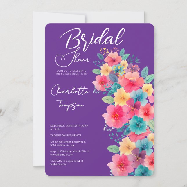 Invitación Coloridas flores de flores de novia (Anverso)