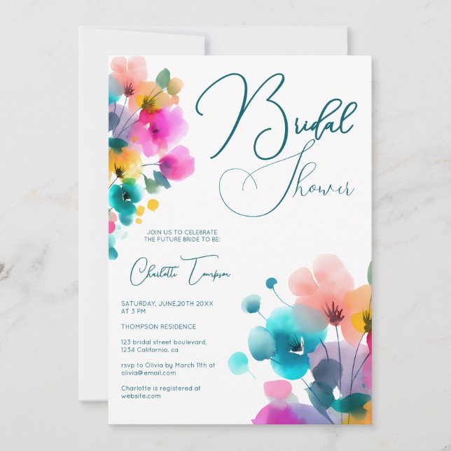Invitación Coloridas flores de flores de novia (Anverso)