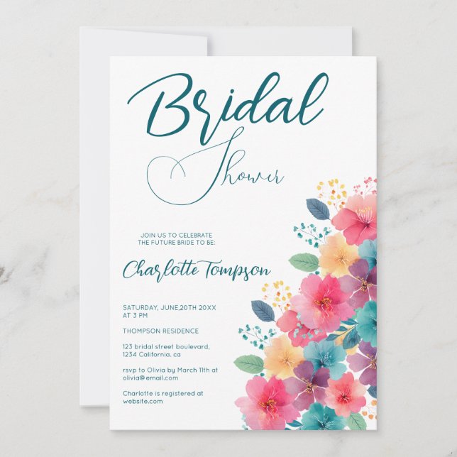 Invitación Coloridas flores de flores de novia (Anverso)