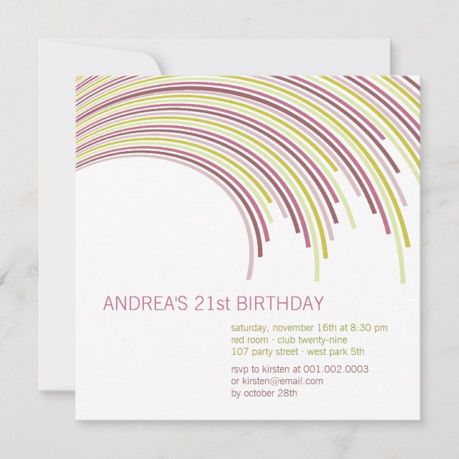 Invitación Coloridas franjas curvas modernas Fiesta de cumple (Anverso)