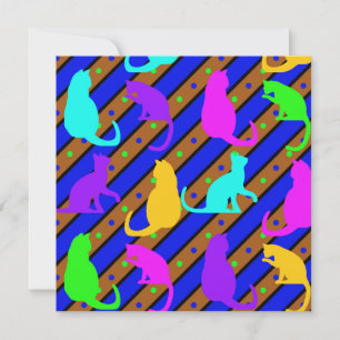 Invitación Coloridas gatos rayas y polkadots Arte animal