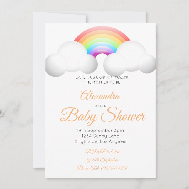 Invitación Coloridas nubes arcoiris de Baby Shower (Anverso)