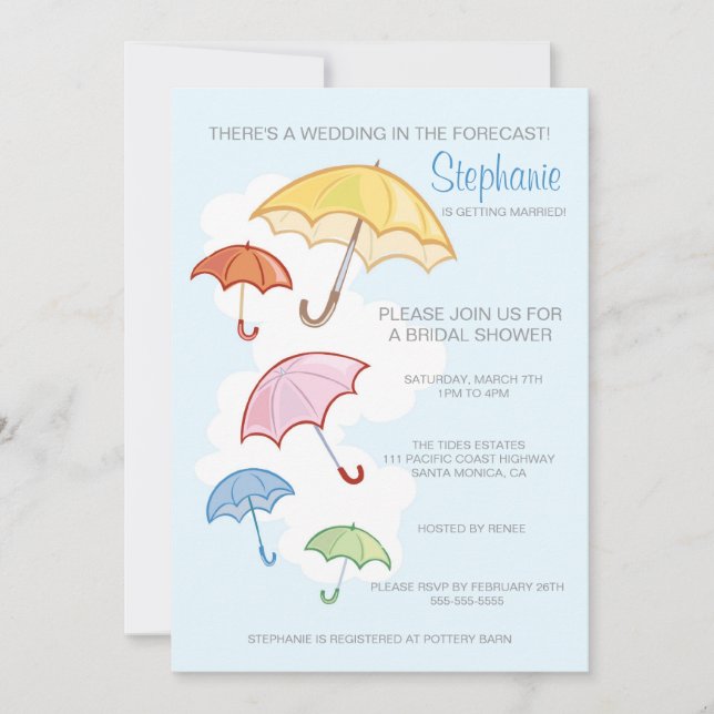 Invitación Coloridas Paraguas Bridal Shower (Anverso)