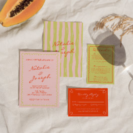 Invitación Coloridas Pinstripes Escritas A Mano Boda Whimsica