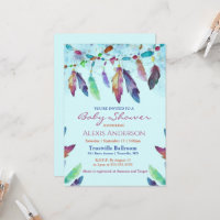 Coloridas plumas de color azul Baby Shower