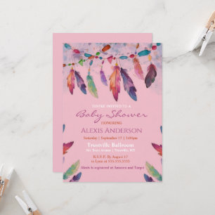 Invitación Coloridas plumas de color rosa Baby Shower