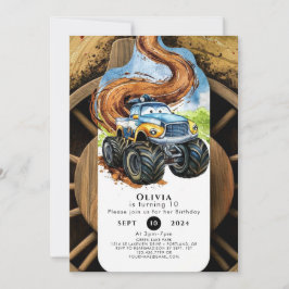 Invitación Coloridas ruedas de carretera Monster Truck Cumple