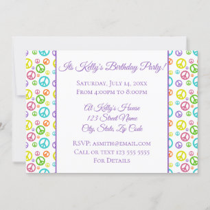Invitación Coloridas señales de paz cumpleaños