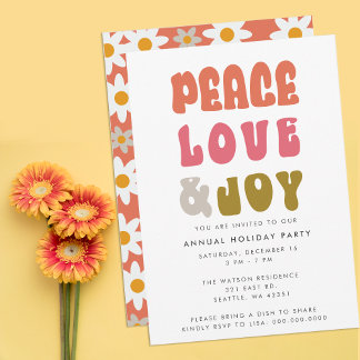 Invitación Coloridas vacaciones de retro Groovy Peace Love Jo
