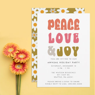 Invitación Coloridas vacaciones de retro Groovy Peace Love Jo