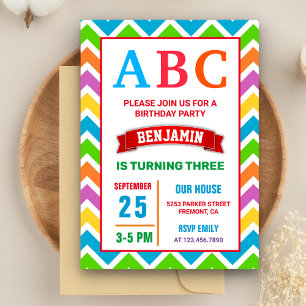 Invitación Colorido ABC Kids Alphabet Birthday Party