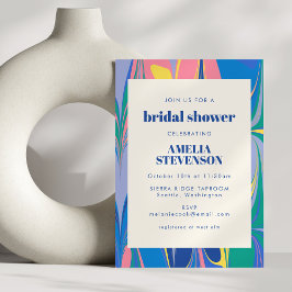 Invitación Colorido Abstract Marble Blue Pink Bridal Shower