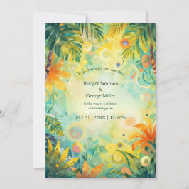 Invitación colorido abstracto Tropical Hawái palmeras Boda