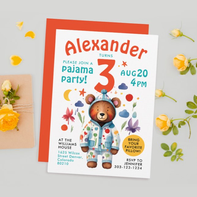 Invitación Colorido Adorable Bear Slumber Fiesta (Subido por el creador)