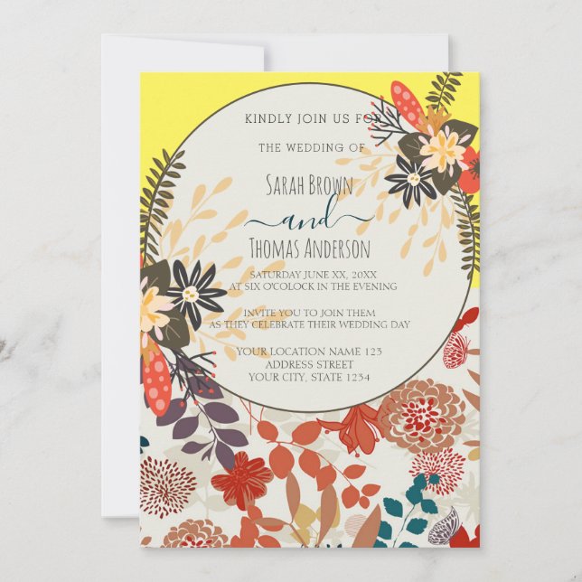 INVITACIÓN COLORIDO AMARILLO BOHO FLORAL (Anverso)