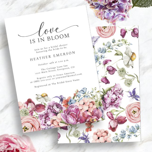Invitación Colorido Amor Bridal Shower (Colorful Wildflower Love In Bloom Bridal Shower Invitation by Painted Paperie
)