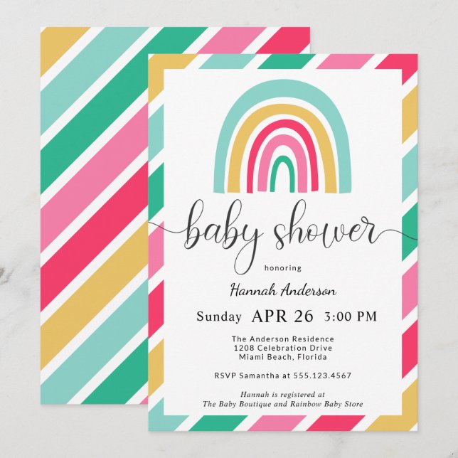 Invitación Colorido arcoiris brillante Baby Shower (Anverso / Reverso)