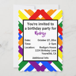Invitación Colorido arcoiris cruza franjas cumpleaños