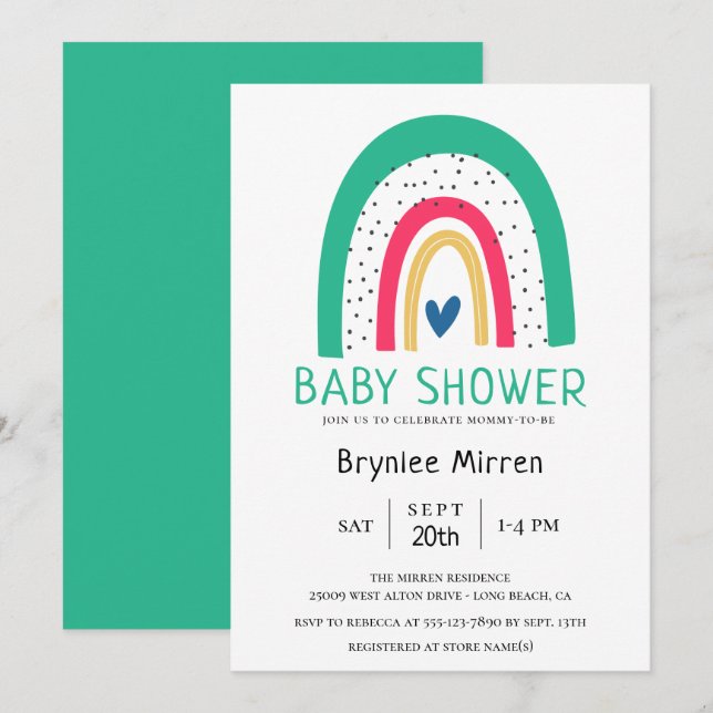 Invitación Colorido arcoiris Ilustrado Baby Shower (Anverso / Reverso)