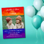 Invitación Colorido arcoiris Photo Kids Cumpleaños Conjunto<br><div class="desc">Invitaciones conjuntas de cumpleaños con un colorido fondo arcoiris,  con una tipografía vibrante y una foto de su elección.</div>