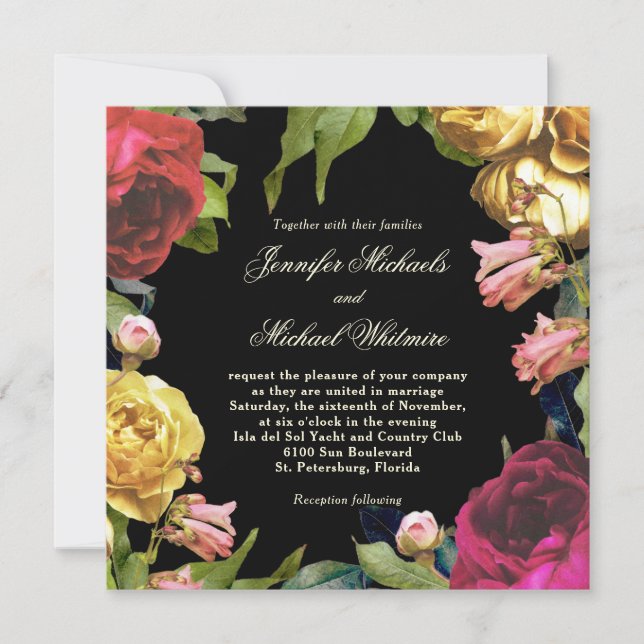 Invitación Colorido Boda de arte floral (Anverso)