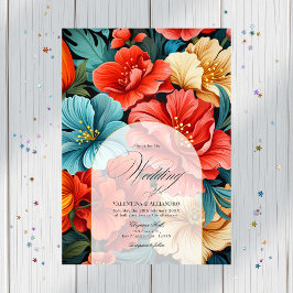 Invitación Colorido Boda de Fiesta Floral Foto y código QR