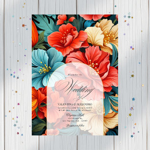 Invitación Colorido Boda de Fiesta Floral Foto y código QR