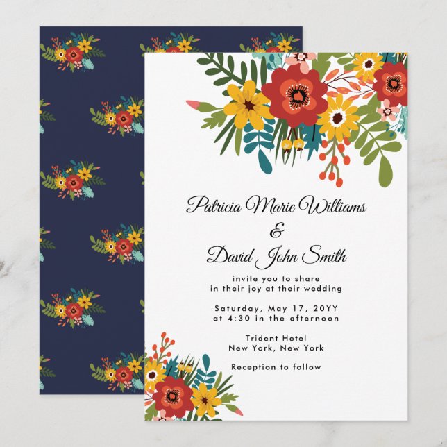 Invitación Colorido Boda floral rústico (Anverso / Reverso)