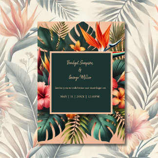 Invitación colorido Boda floral tropical hawaiano exótico