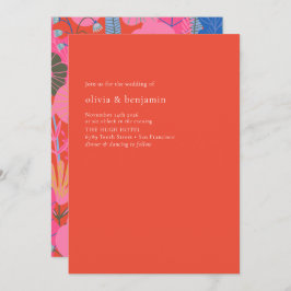 Invitación Colorido Boho Rojo Floral Minimalista Boda moderno