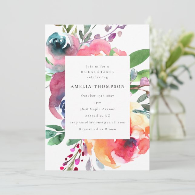 Invitación Colorido Boho Watercolor Floral Bridal Shower (Anverso de pie)