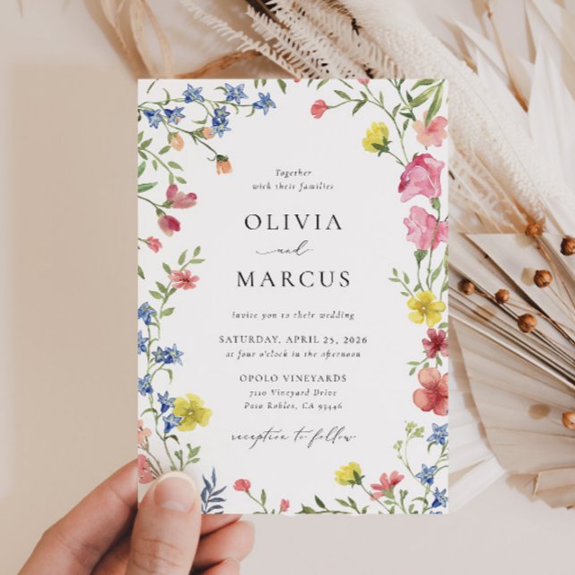 Invitación Colorido Boho Wildflower cuento de flores eleganci (Front)