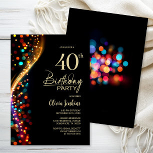 Invitación Colorido Bokeh 40.º Fiesta de cumpleaños