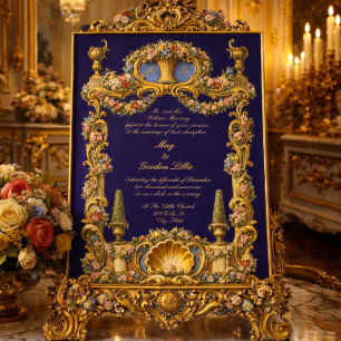 Invitación Colorido borde floral barroco rococó retro francés