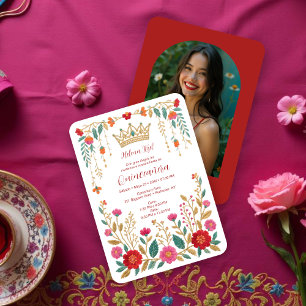 Invitación Colorido borde floral de quinceañera mexicana espa