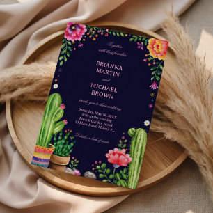 Invitación Colorido Botánico Desierto Nocturno Mexicano