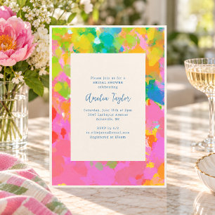 Invitación Colorido Bridal Shower Abstracto de Acuarela Flora