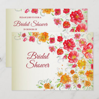 Invitación Colorido Bridal Shower Floral Rosa Amarillo Rojo