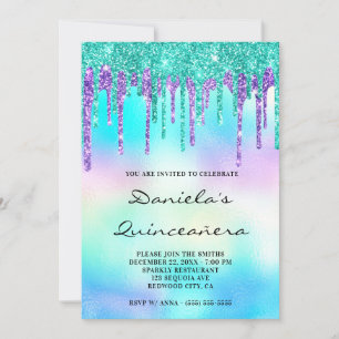 Invitación Colorido Brillo Goteo Iridescente Quinceañera