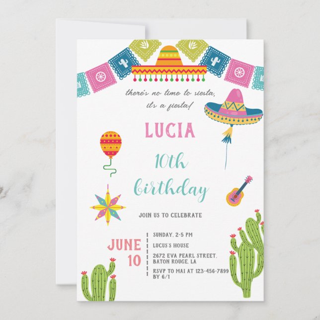 Invitación Colorido Cactus Fiesta Mexicana Foto Cumpleaños (Anverso)